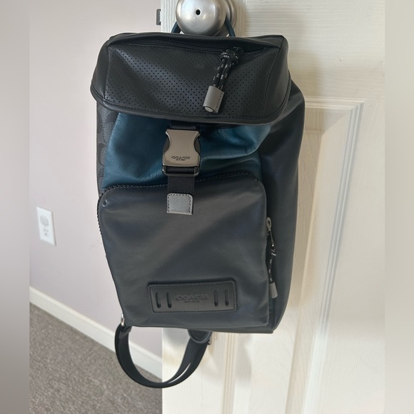 Coach Leather Black/Navy Sling Backpack - Picture 1 of 7